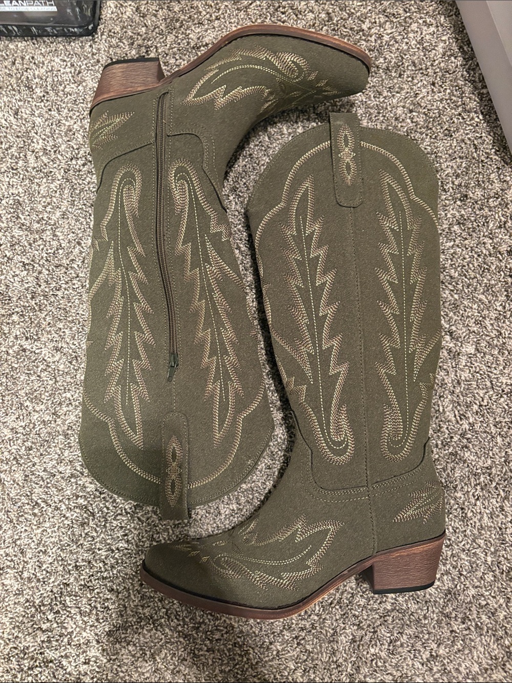 Redtop Olive Green Western Knee-High Boots new Sz 8